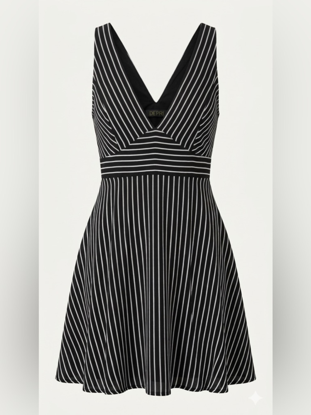 Depri Black and White Striped V-Neck Mini Dress Sleeveless